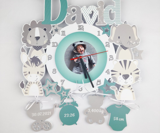 Именные детские  часы - Зверята