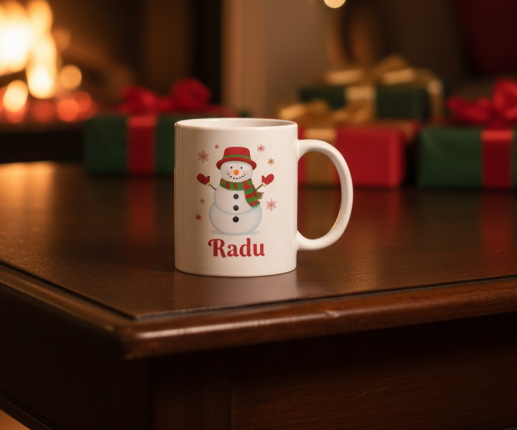 Cana personalizata cu Omulet de zapada.