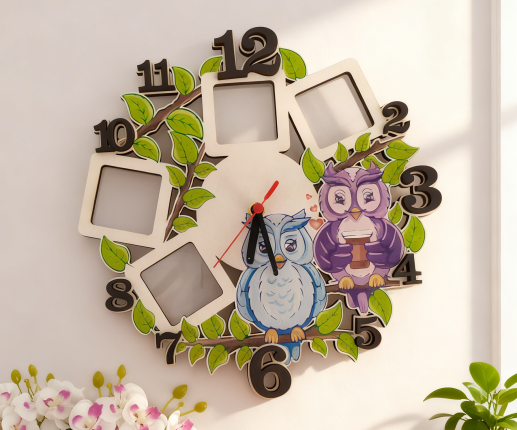 Ceas din lemn cu Bufnita