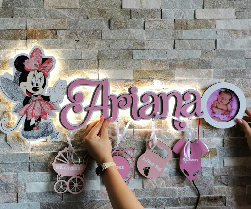 Светильник настенный именной из фанеры - Minnie Mouse