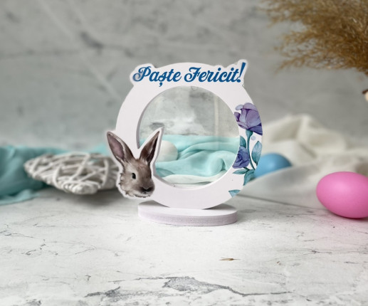 Ramă foto cu flori Paște Fericit cu Iepuras 1