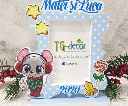 Rama foto cu decor Craciun cu soricel image 2