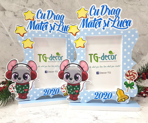 Rama foto cu decor Craciun cu soricel