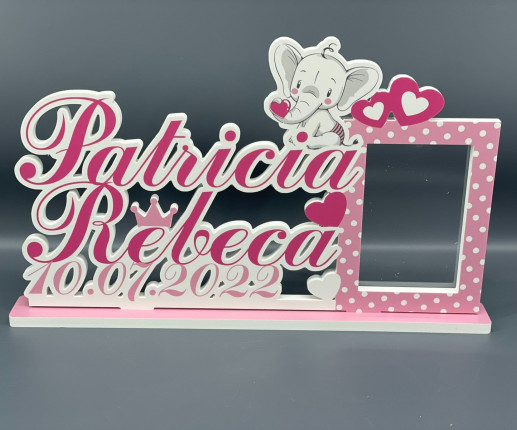 Rama foto personalizata pentru fete roz cu buline cu Elefant image 2