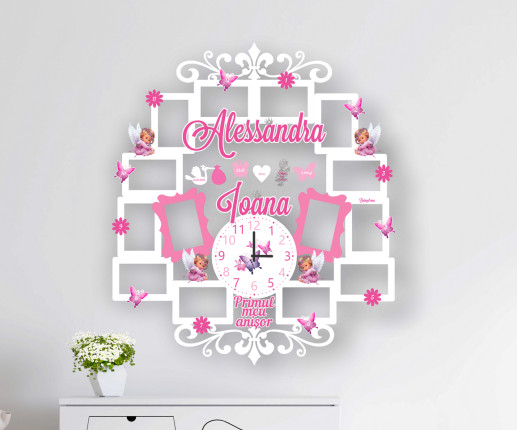 Rama foto cu ceas cu ingerasi roz