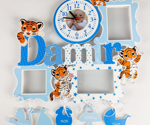 Рамка - Часы  на 3 фото - Тигр