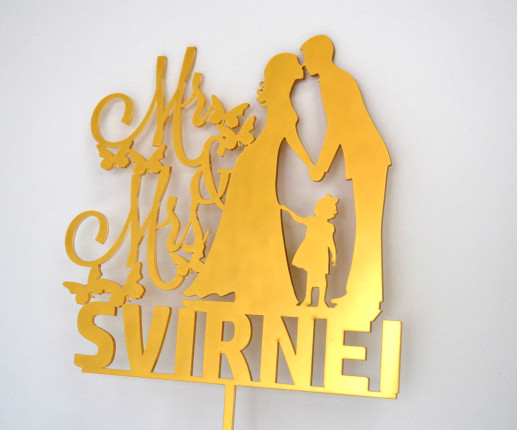 Topper pentru torta nunta Mr&Mrs silueta mirilor