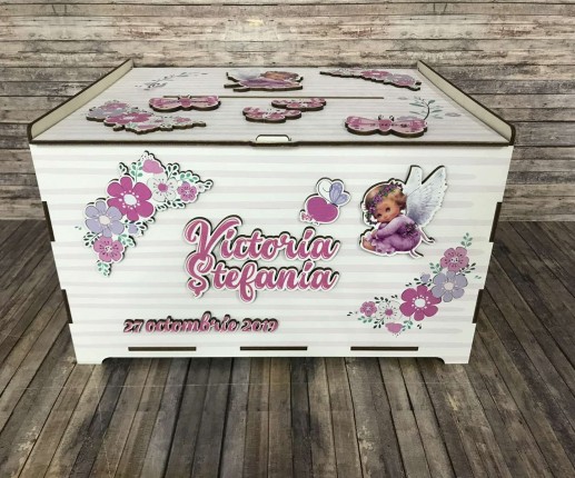 Cutie de dar pentru botez cu inger roz