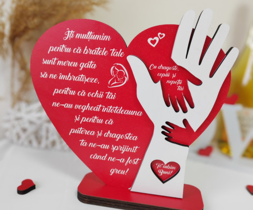 Trofeu din lemn cu mesaj pentru mamica si bunica