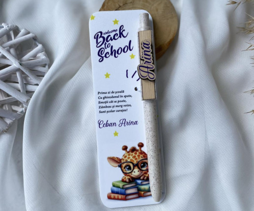 Set cu pix și semn de carte cu girafa