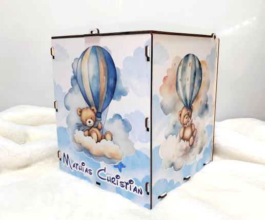 Cutie de dar pentru botez ursuleț cu balon
