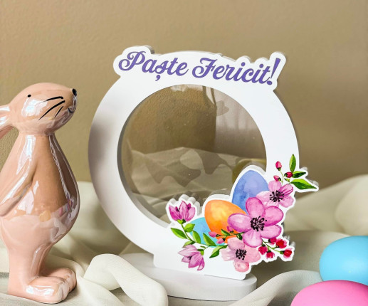 Ramă foto cu flori Paște Fericit cu flori si oua