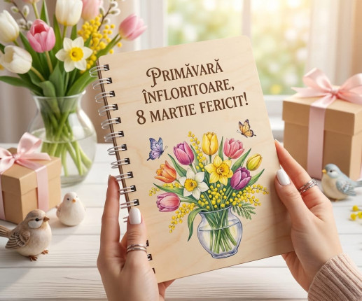 Деревянный блокнот с вазой с цветами