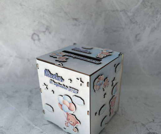 Cutie de dar pentru botez ursuleț cu balon 1 image 3