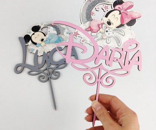 Topper personalizat cu Mickey și Minnie baby