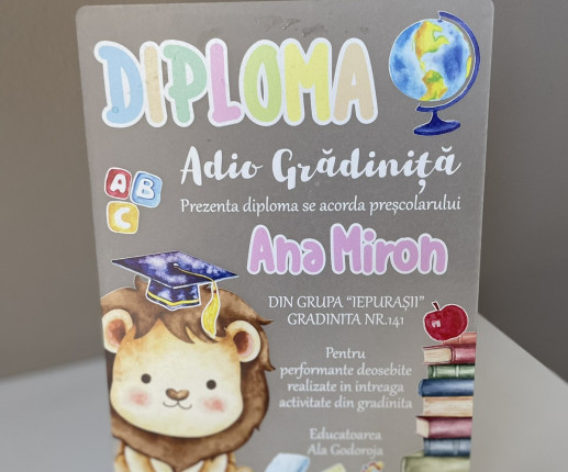 Diplomă din pet ,,Adio Gradiniță,, cu leu image 2