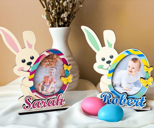 Rama foto din lemn iepuraș cu nume personalizat