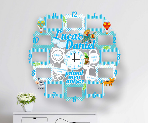 Rama foto cu ceas ursulet si balon cu aer cald