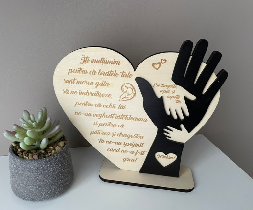 Trofeu din lemn cu mesaj mentru mamica si bunica