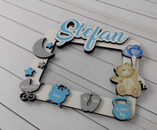 Rama foto din lemn pentru băiat cu ursuleț image 2