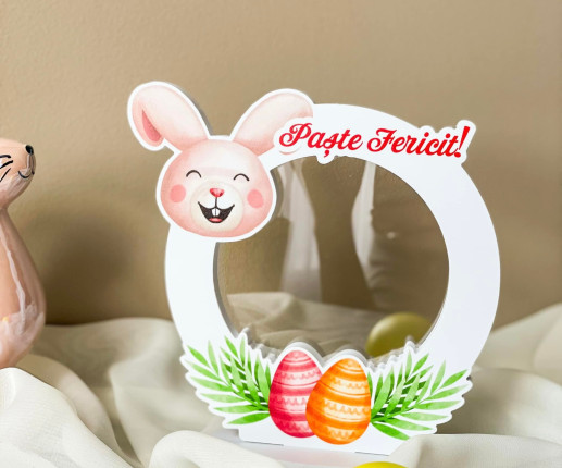 Ramă foto cu flori Paște Fericit cu Iepuras 2