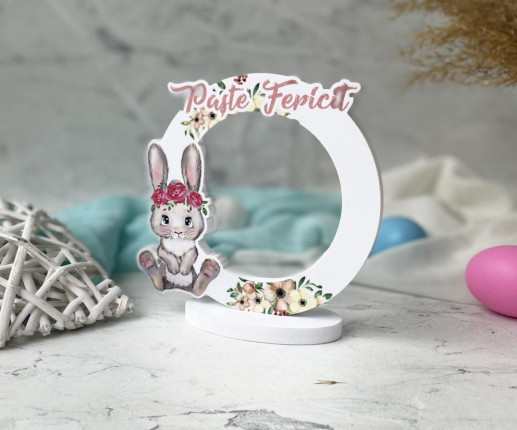 Ramă foto cu flori Paște Fericit cu Iepuras