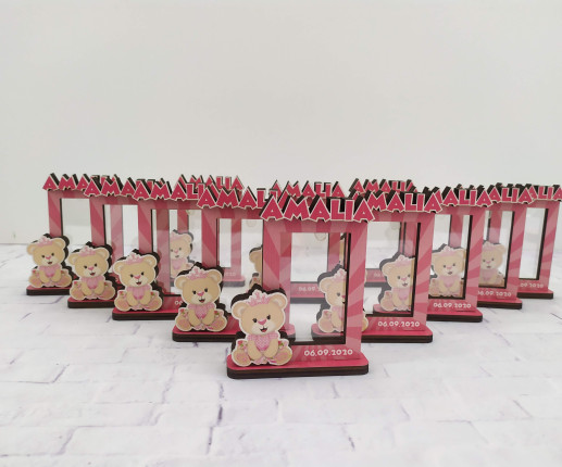 Mărturie -rama foto cu ursuleț roz