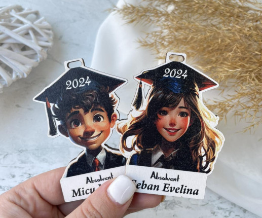 Medalii din lemn ,,Adio gradiniță,, cu baiat si fetita