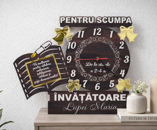 Деревянные часы с акриловым колокольчиком