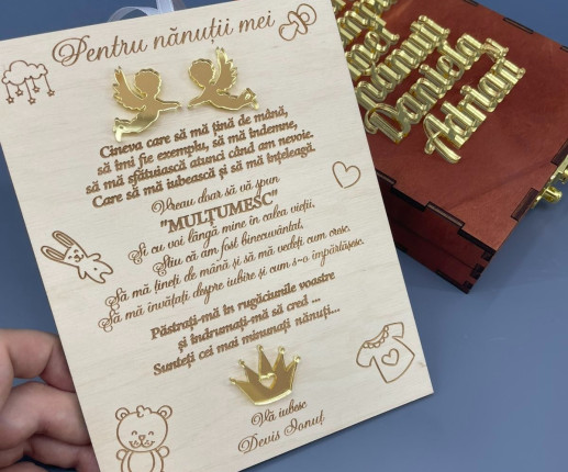 Invitații din lemn pentru nași cu îngerași 3