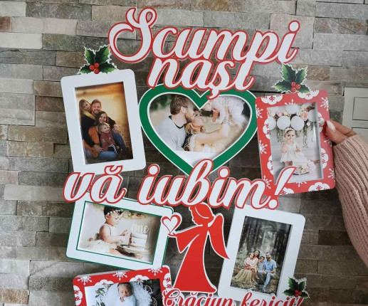 Rama foto personalizata cu tematica de iarna "Scumpi nasi va iubim"