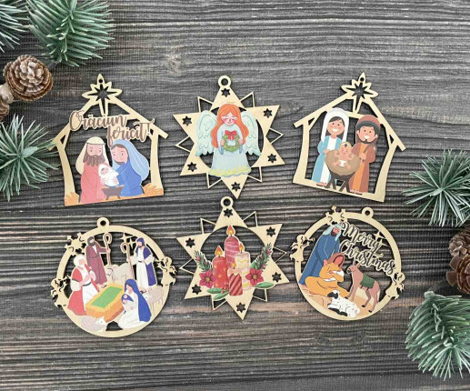 Set jucării lemn pentru brad