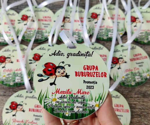 Medalii din lemn ,,Adio Gradiniță,, cu buburuză