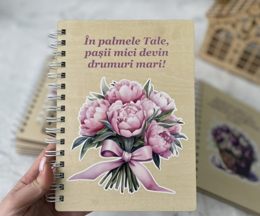 Carnet din lemn cu bujori image 1