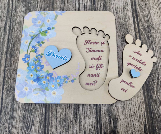Invitații din lemn pentru nani cu flori image 2