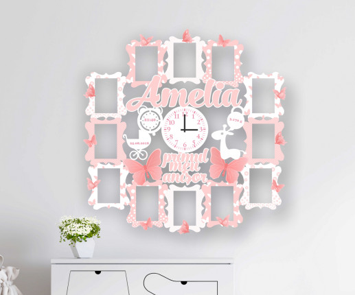 Rama foto cu ceas cu fluturasi