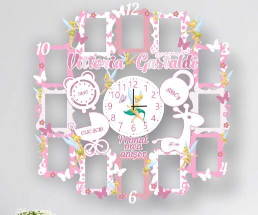 Rama foto cu ceas pentru fetițe cu Zâne roz