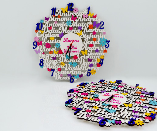 Ceas din lemn cu flori si fluturi image 2