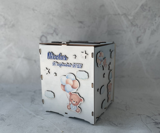 Cutie de dar pentru botez ursuleț cu balon 1 image 2