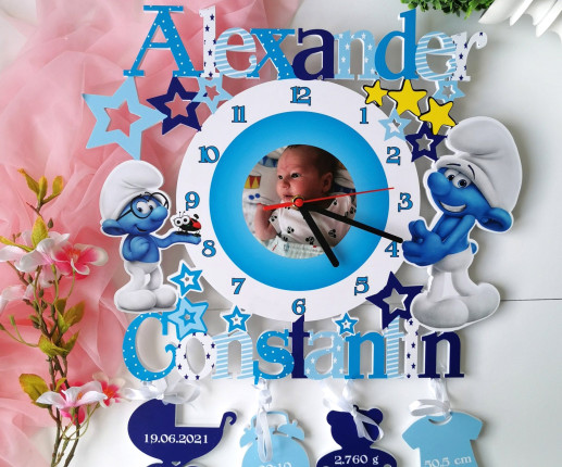 Именные детские  часы - Смурфики