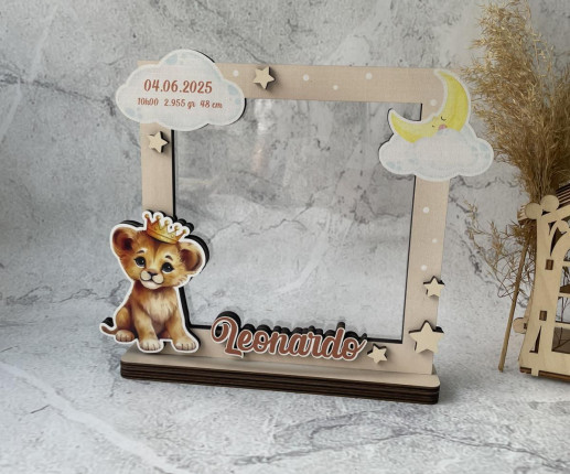 Rama foto din lemn pentru băiețel cu Leu image 2