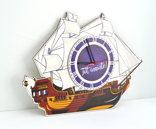 Ceas din lemn cu Corabie image 2
