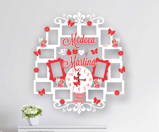 Rama foto cu ceas cu ingerasi rosie