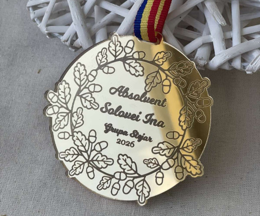 Medalii din acril auriu cu frunze 2