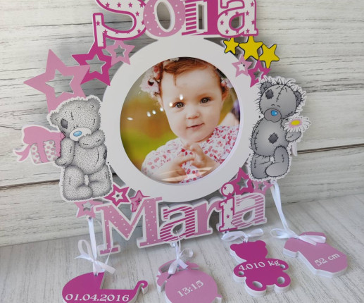 Rama pentru foto rotundă cu ursulet roz