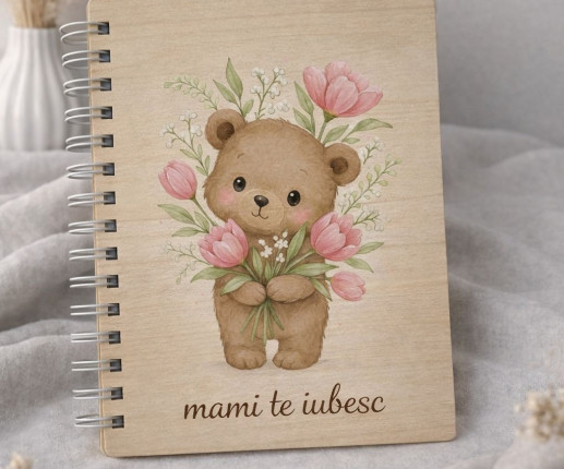 Деревянный блокнот с мишкой image 1