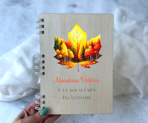 Carnet din lemn cu frunză image 1