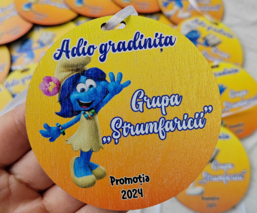 Medalii din lemn ,,Adio Gradiniță,, cu Smurf