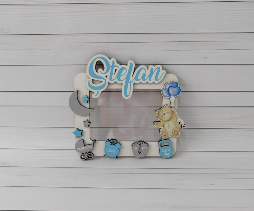 Rama foto din lemn pentru băiat cu ursuleț image 3