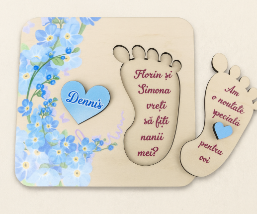 Invitații din lemn pentru nani cu flori